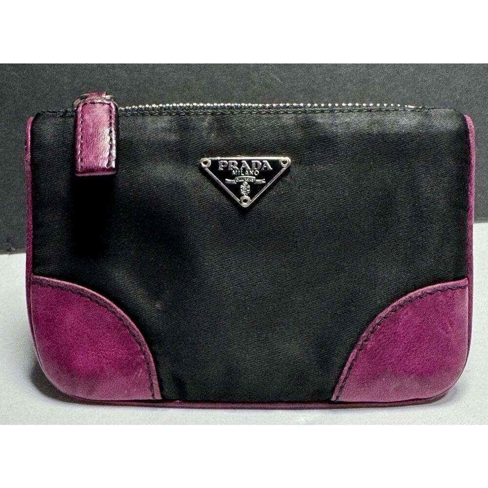Vintage Prada Y2K Black Nylon Leather Key Pouch Coin Purse Wallet Italy Rare ￼